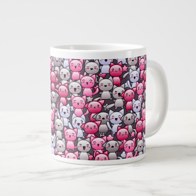 pattern with cute kawaii doodle cats 2 large coffee mug (Front Right)