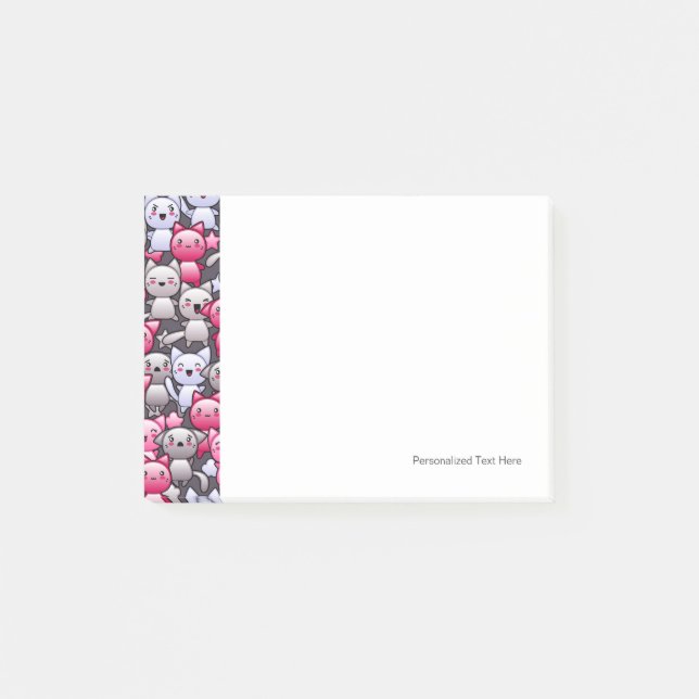 pattern with cute kawaii doodle cats 2 post-it notes (Front)