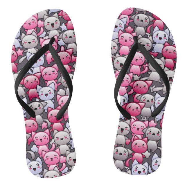 pattern with cute kawaii doodle cats 2 thongs (Footbed)