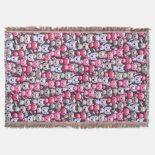 pattern with cute kawaii doodle cats 2 throw blanket (Front)