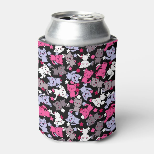 pattern with cute kawaii doodle cats 3 can cooler (Can Front)