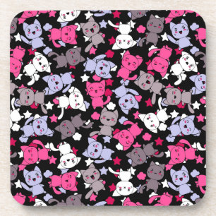 pattern with cute kawaii doodle cats 3 coaster
