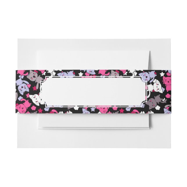 pattern with cute kawaii doodle cats 3 invitation belly band (Front Example)