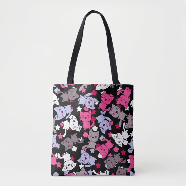 pattern with cute kawaii doodle cats 3 tote bag (Front)