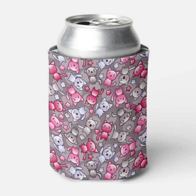 pattern with cute kawaii doodle cats can cooler (Can Front)