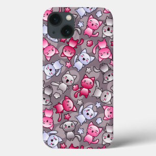 pattern with cute kawaii doodle cats iPhone 13 case