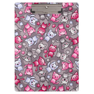 pattern with cute kawaii doodle cats clipboard