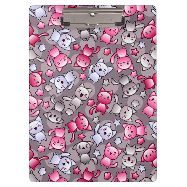 pattern with cute kawaii doodle cats clipboard (Front)