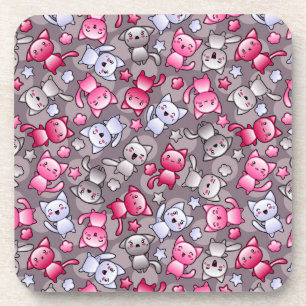 pattern with cute kawaii doodle cats coaster