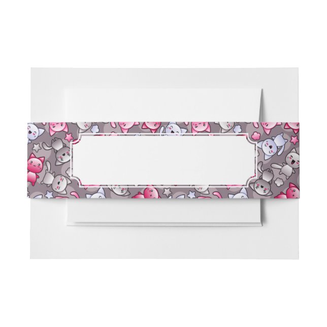 pattern with cute kawaii doodle cats invitation belly band (Front Example)