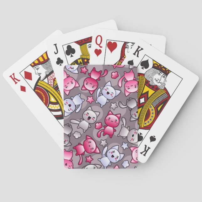 pattern with cute kawaii doodle cats playing cards (Back)