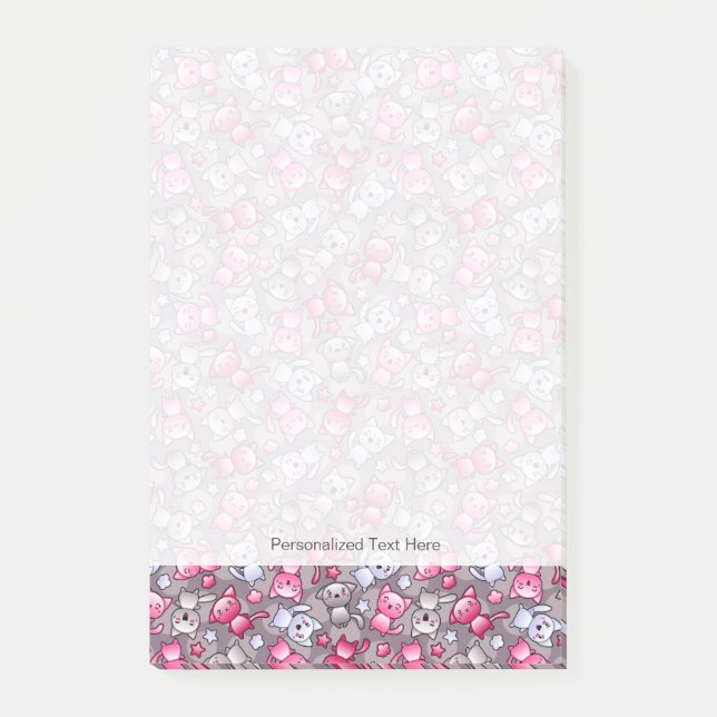 pattern with cute kawaii doodle cats post-it notes (Front)