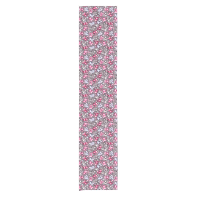 pattern with cute kawaii doodle cats short table runner (Front)