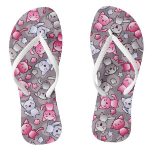 pattern with cute kawaii doodle cats thongs