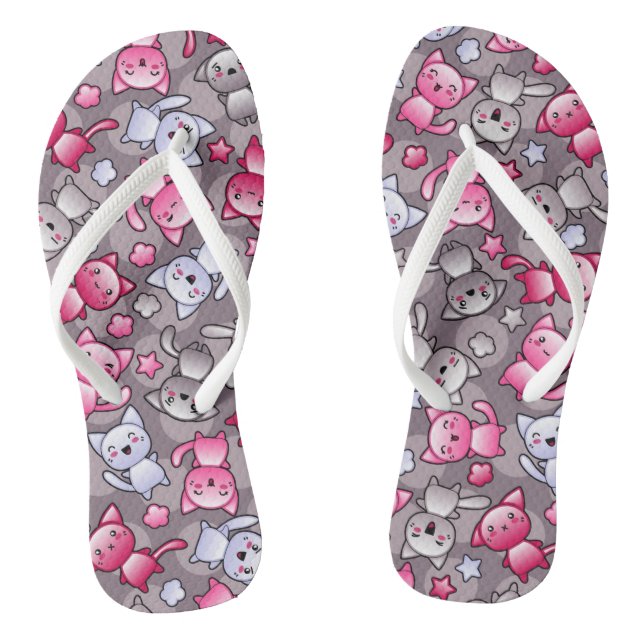 pattern with cute kawaii doodle cats thongs (Footbed)