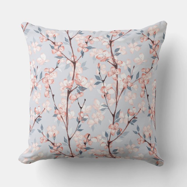 Pattern with delicate spring sakura flowers cushion (Front)