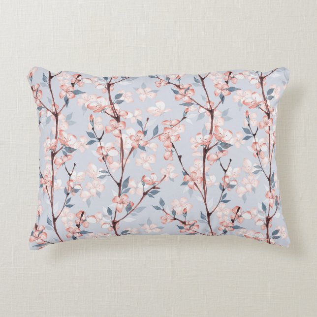 Pattern with delicate spring sakura flowers decorative cushion (Front)