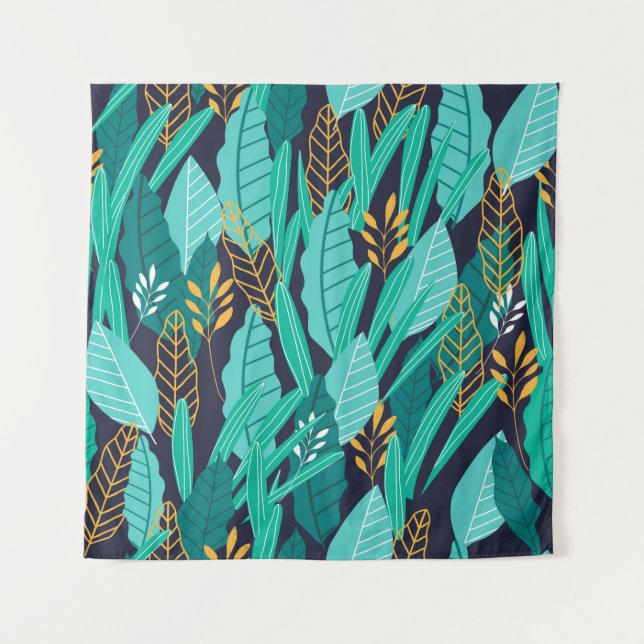 Pattern with different abstract tropical leaves tapestry (Front)