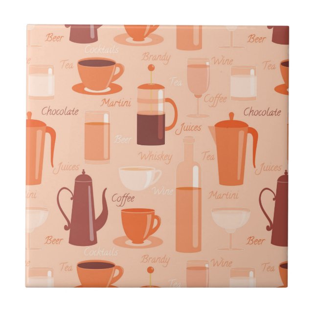 Pattern with drinks and text ceramic tile (Front)