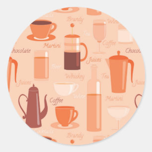 Pattern with drinks and text classic round sticker