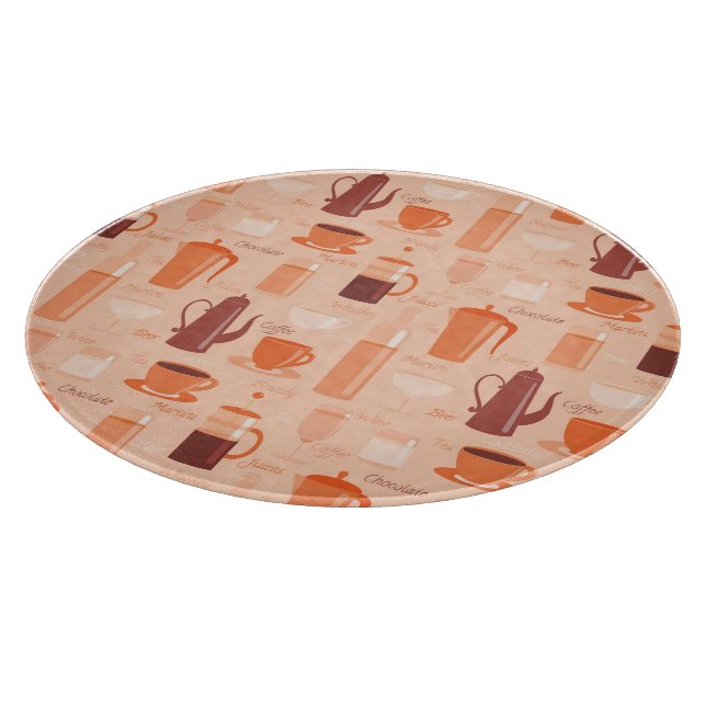 Pattern with drinks and text cutting board (Corner)