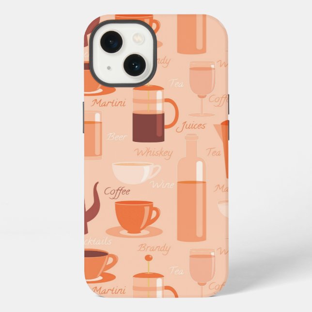 Pattern with drinks and text iPhone case (Back)