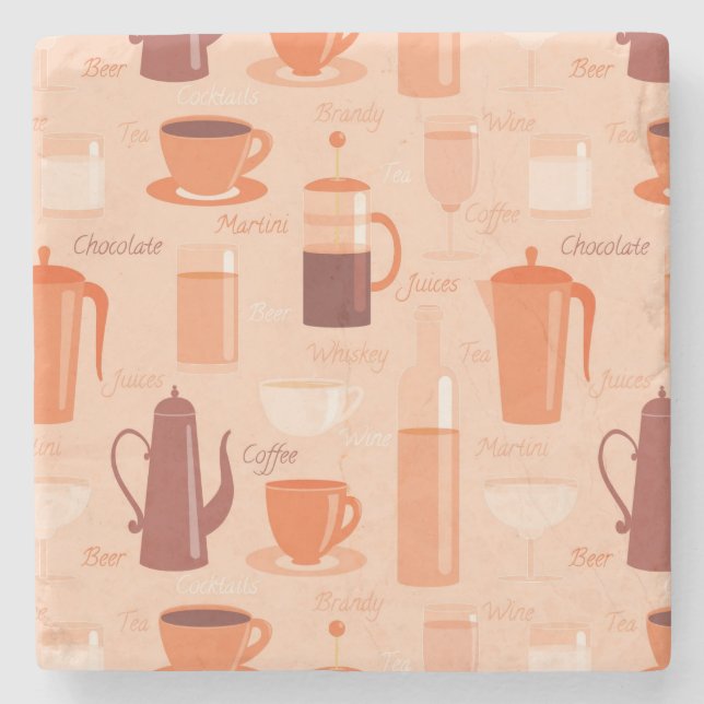 Pattern with drinks and text stone coaster (Front)