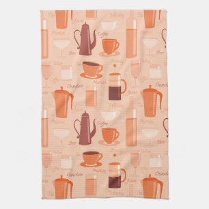 Pattern with drinks and text tea towel
