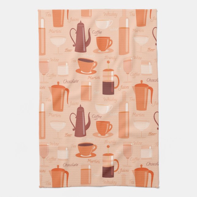 Pattern with drinks and text tea towel (Vertical)