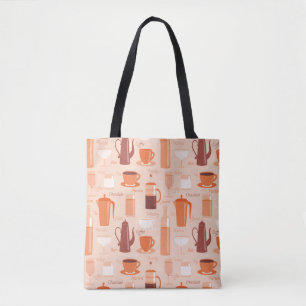 Pattern with drinks and text tote bag