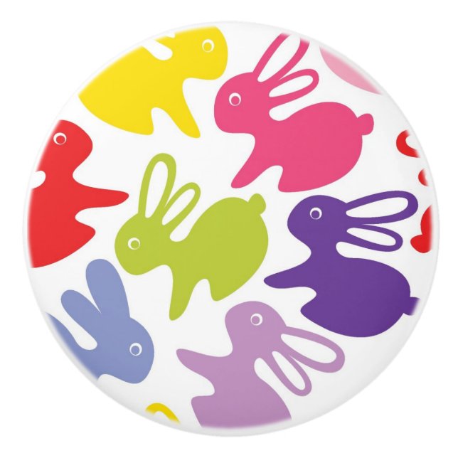 pattern with Easter rabbits Ceramic Knob (Front)