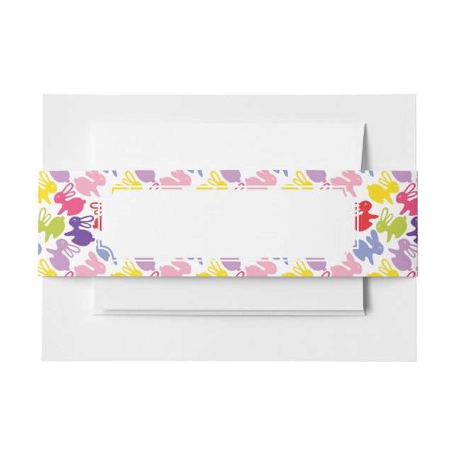 pattern with Easter rabbits Invitation Belly Band (Front Example)