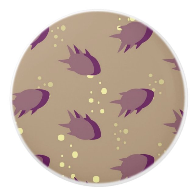 pattern with fish 2 ceramic knob (Front)
