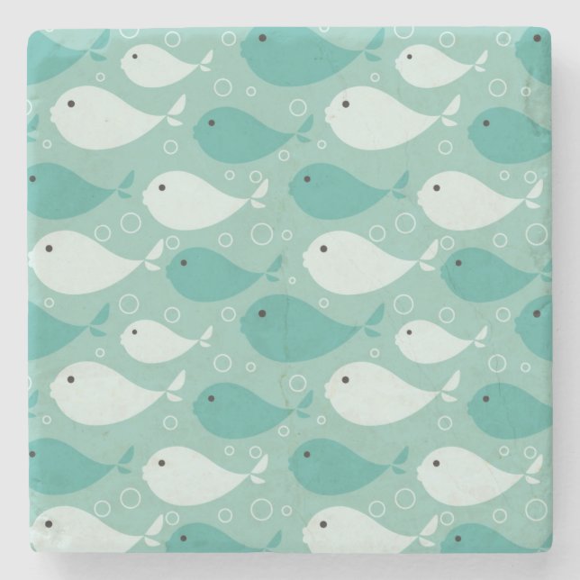 pattern with fish 2 stone coaster (Front)