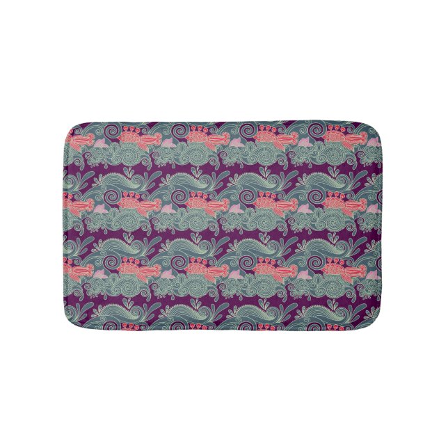 Pattern With Fish And Purple Wave Bath Mat (Front)