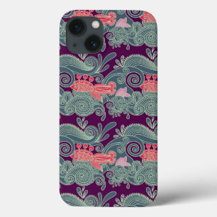 Pattern With Fish And Purple Wave iPhone 13 Case