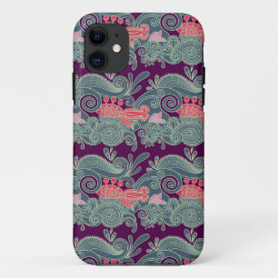 Pattern With Fish And Purple Wave iPhone 11 Case