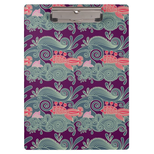 Pattern With Fish And Purple Wave Clipboard (Front)