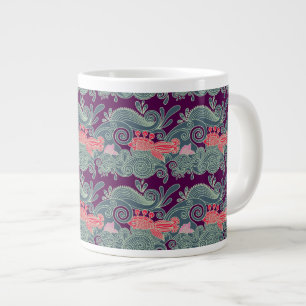 Pattern With Fish And Purple Wave Large Coffee Mug