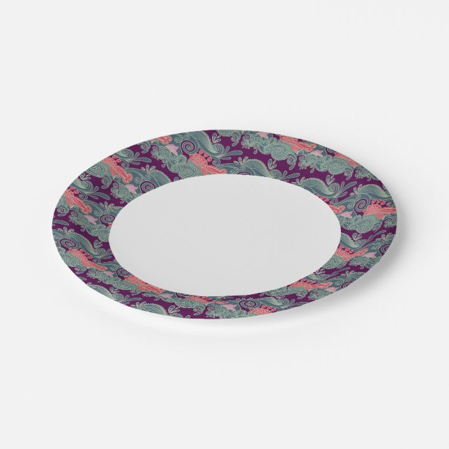 Pattern With Fish And Purple Wave Paper Plate (Angled)