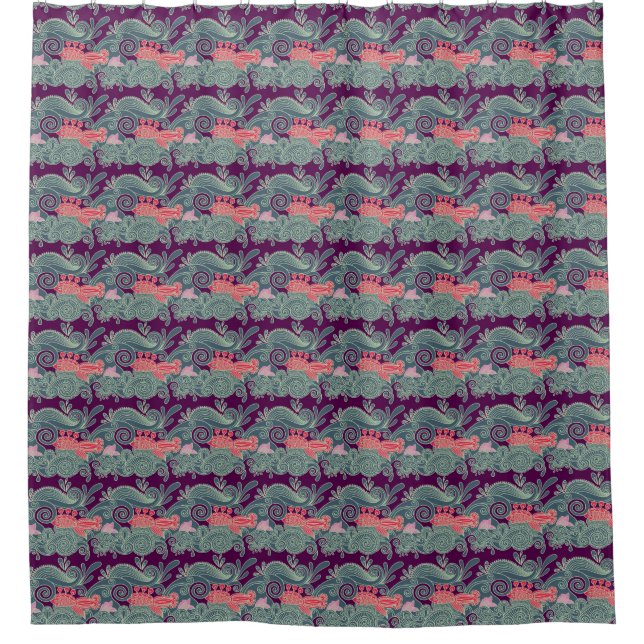 Pattern With Fish And Purple Wave Shower Curtain (Front)