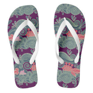 Pattern With Fish And Purple Wave Thongs