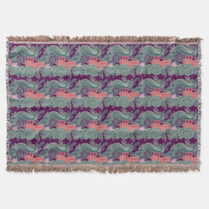 Pattern With Fish And Purple Wave Throw Blanket