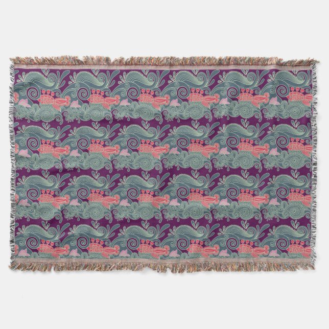 Pattern With Fish And Purple Wave Throw Blanket (Front)