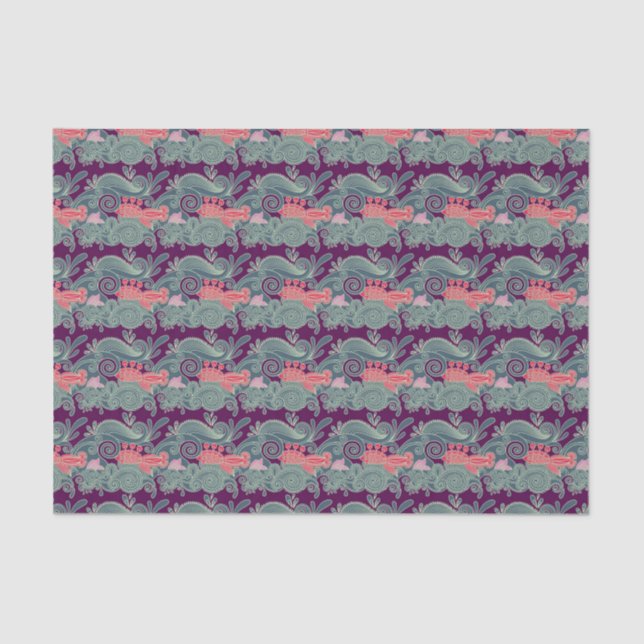 Pattern With Fish And Purple Wave Tissue Paper (Front)