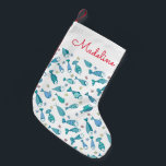 Pattern With Fish And Starfish | Add Your Name Small Christmas Stocking<br><div class="desc">Cute pattern with fish and starfish | © and ® Bigstock® - All Rights Reserved.</div>