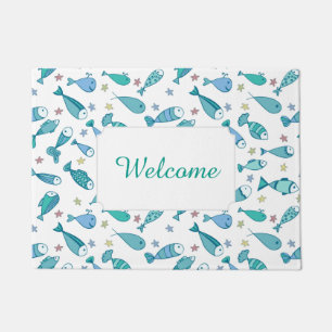 Pattern With Fish And Starfish Add Your Text Doormat