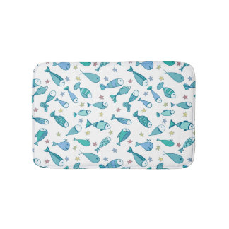 Pattern With Fish And Starfish Bath Mat
