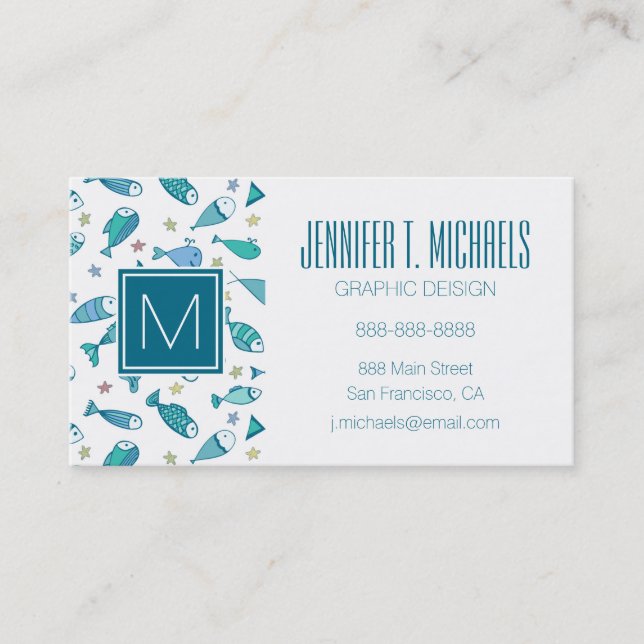 Pattern With Fish And Starfish Business Card (Front)