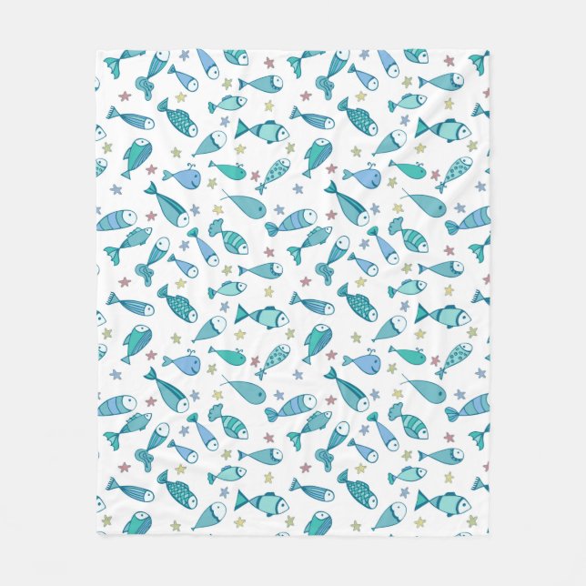 Pattern With Fish And Starfish Fleece Blanket (Front)